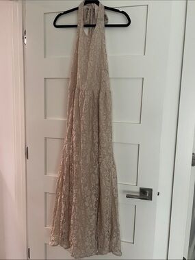 Saltwater Luxe Halter Lace Maxi Dress in Ecru Lined Lace